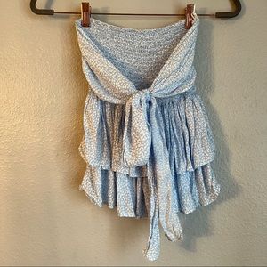 SHEIN Blue & White Layered Floral Tube Top small